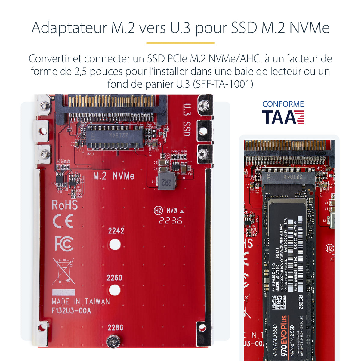 Adaptateur M.2 vers U.3 StarTech PCIe 4.0 - TAA