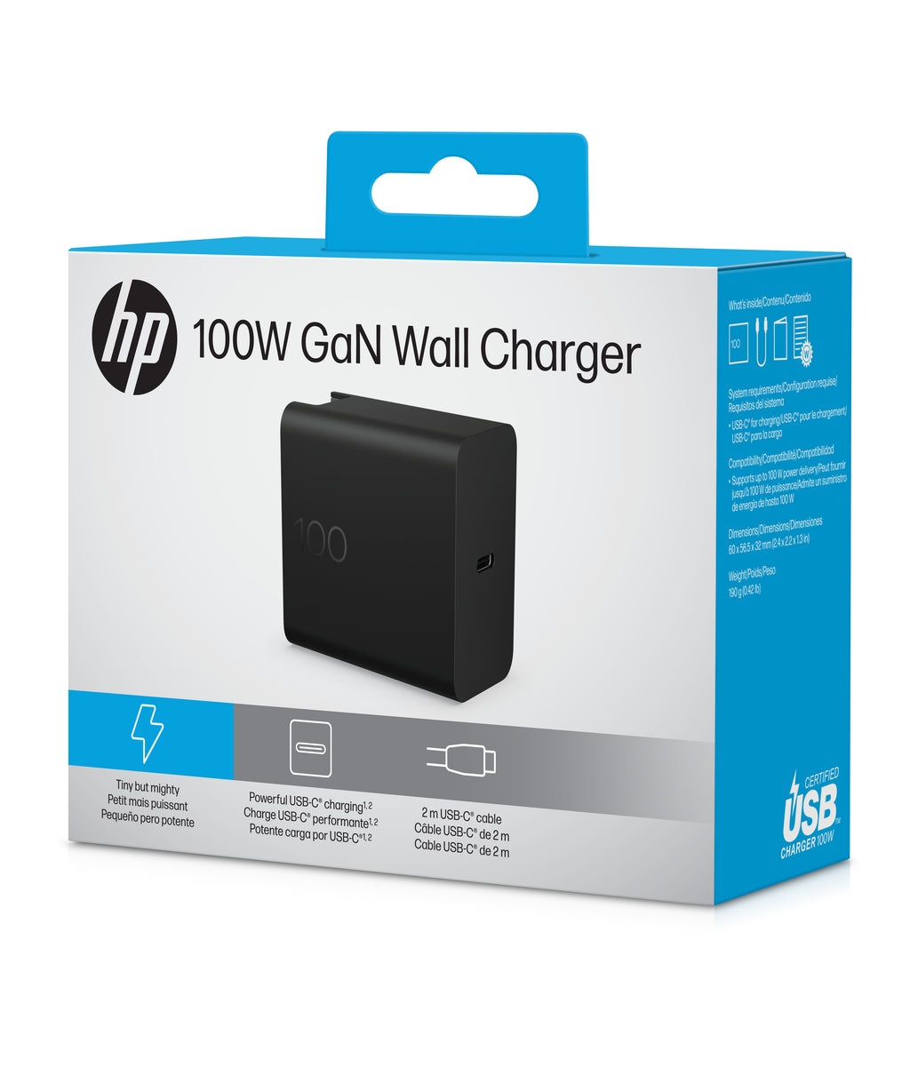 Chargeur HP 100W GaN ultra-rapide - USB-C PD 3.0
