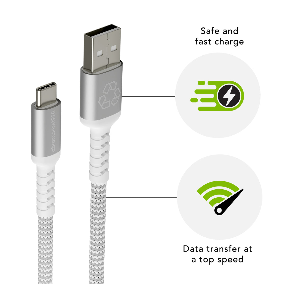 Câble USB 2.0 2.5m 36W tressé recyclé DBRAMANTE1928