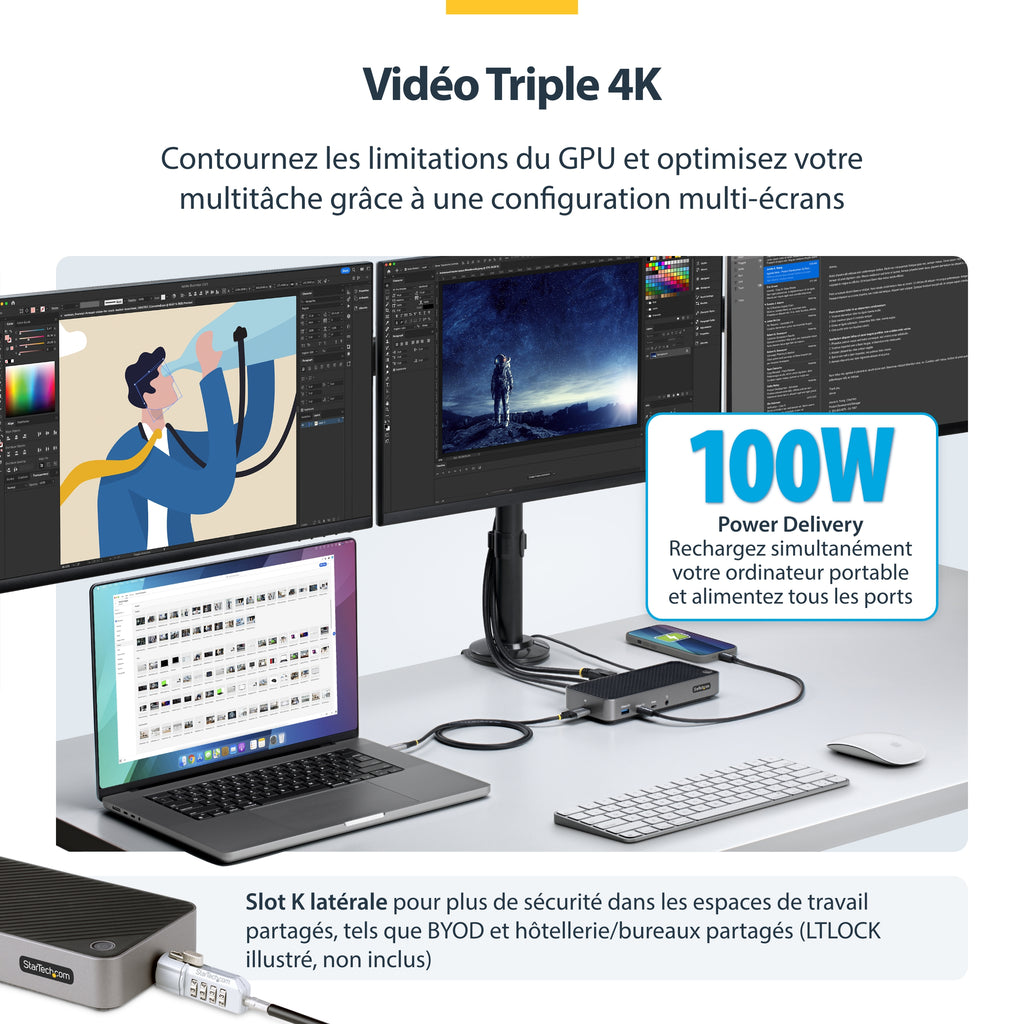 Station d'accueil USB-C 1GbE 3 écrans 4K - StarTech