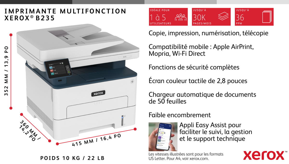 Imprimante Xerox B235 Noir & Blanc Laser - 34 ppm
