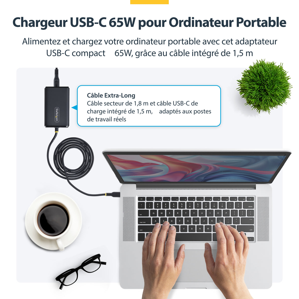 Adaptateur USB-C 65W StarTech avec câble enroulé
