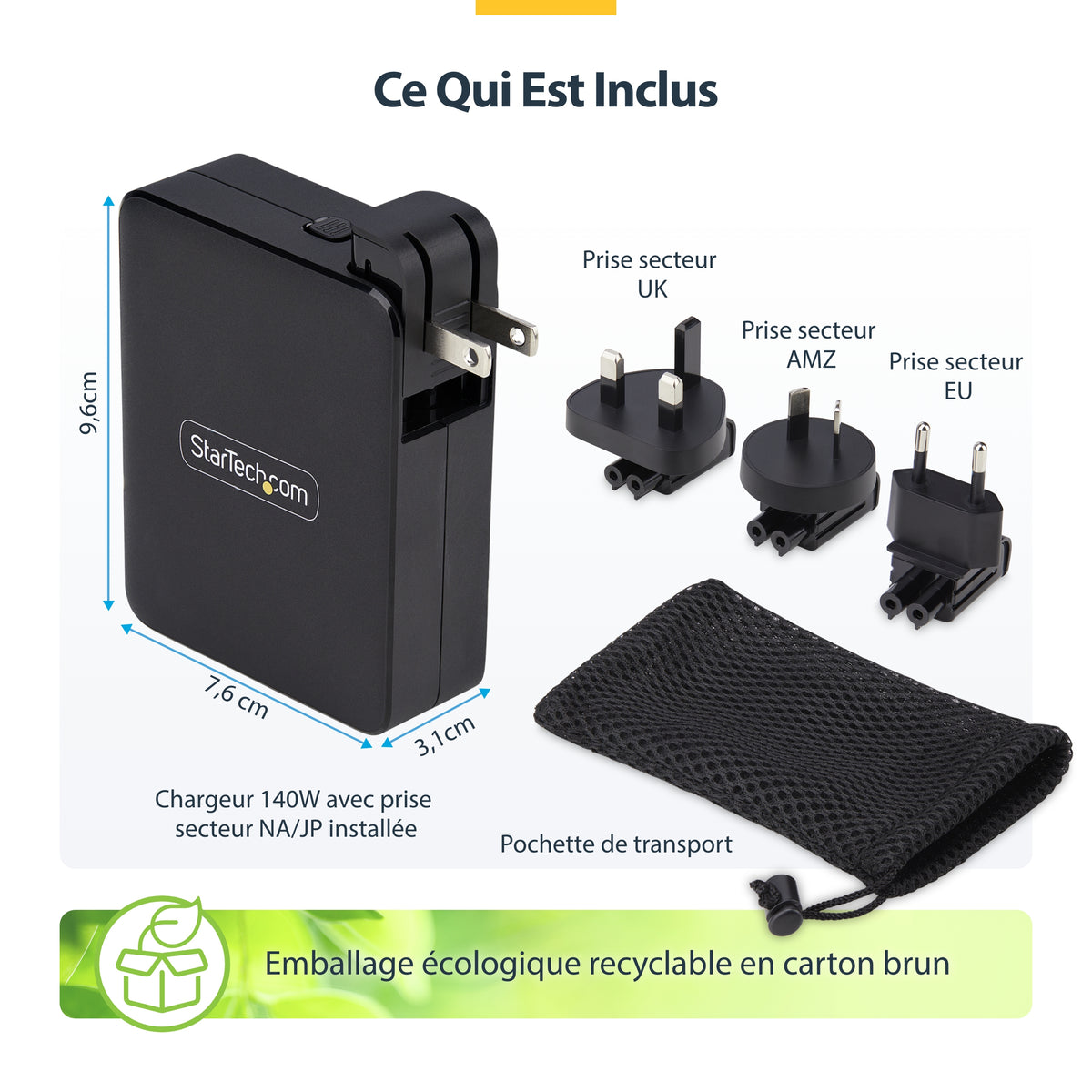 Adaptateur secteur 140W GaN STARTECH - 4 ports USB