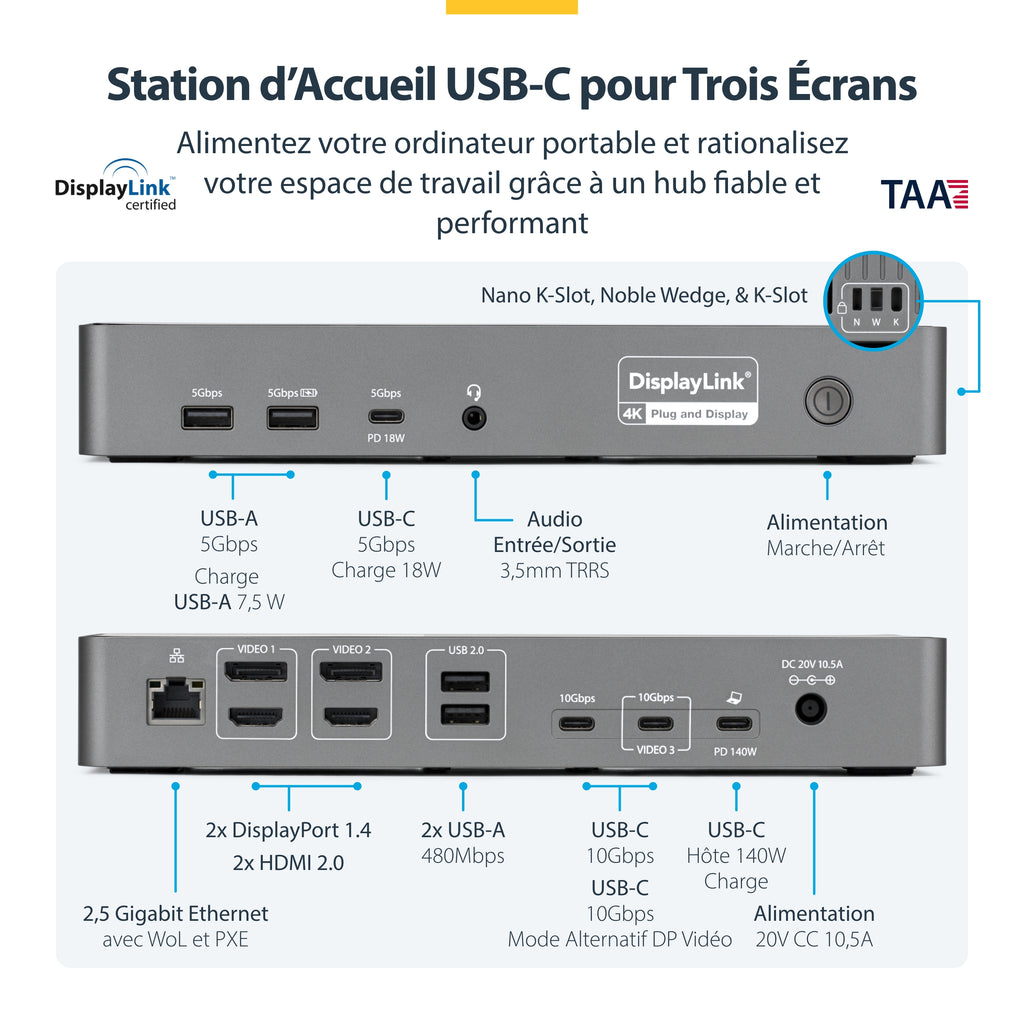 Station d'accueil USB-C 4 écrans 140W 2.5GbE TAA