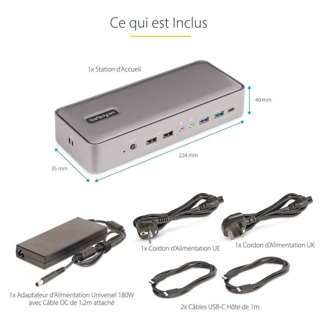 Station d'accueil Double DP 4K 60Hz - USB-C 3.2 Gen 2 - StarTech