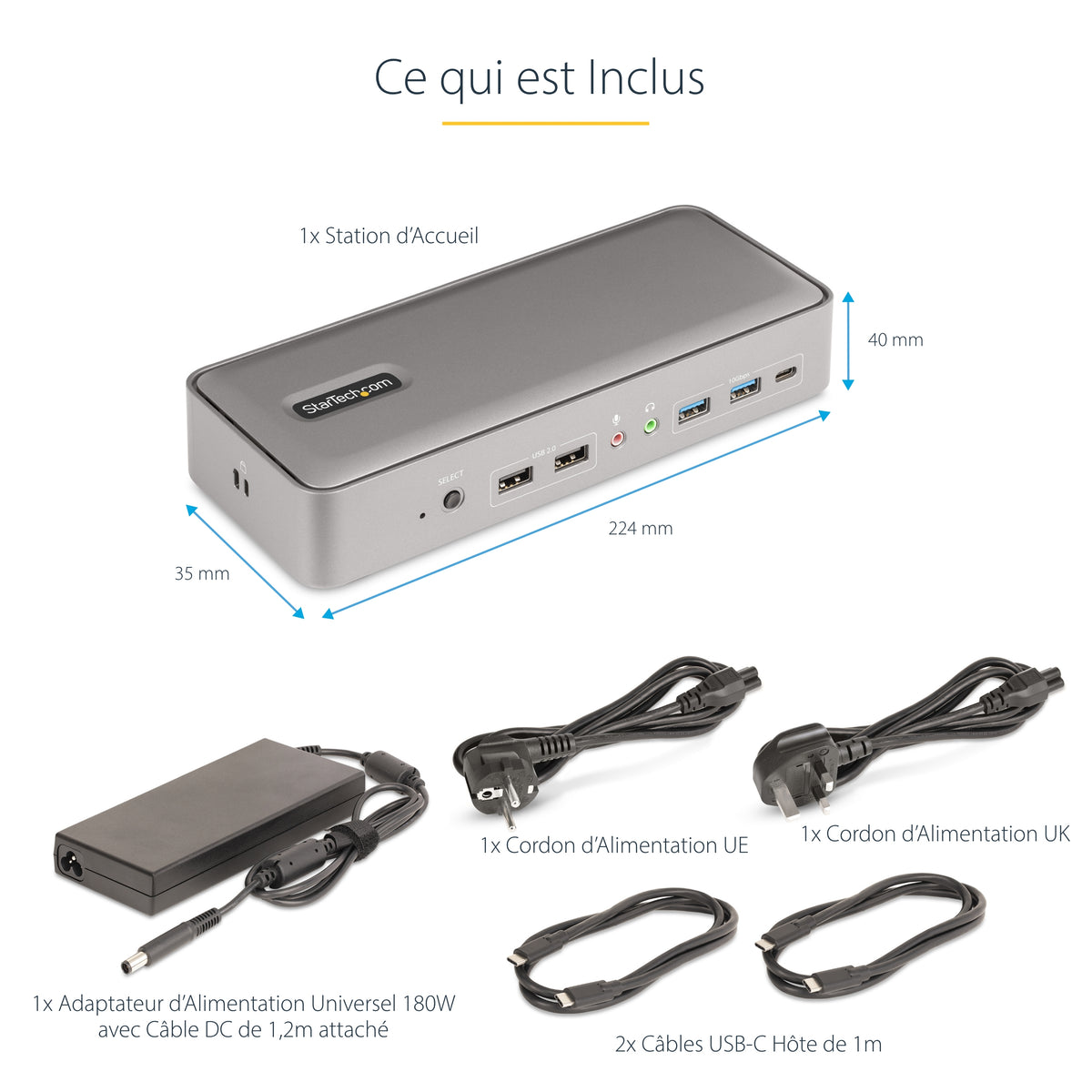 Station d'accueil Double DP 4K 60Hz - USB-C 3.2 Gen 2 - StarTech