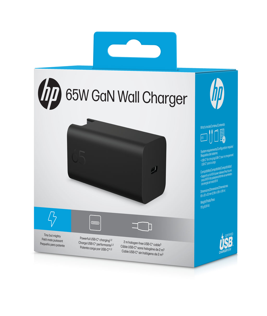 Chargeur HP 65W GaN pour PC portable - Rapide et compact