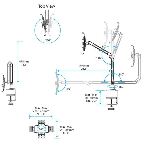 Bras articulé tablette 9-11" STARTECH blanc TAA
