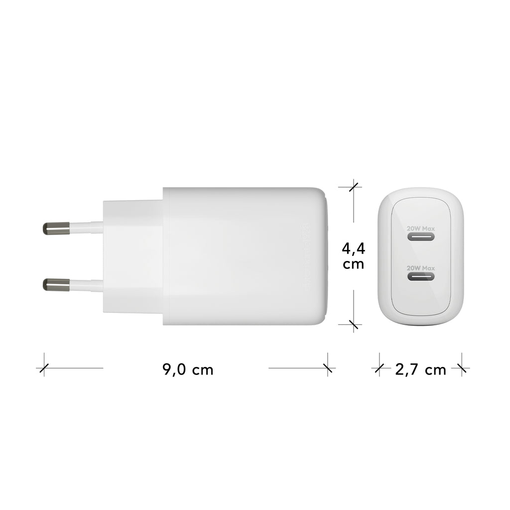 Adaptateur secteur 20W PD/PPS 2xUSB-C blanc Europe