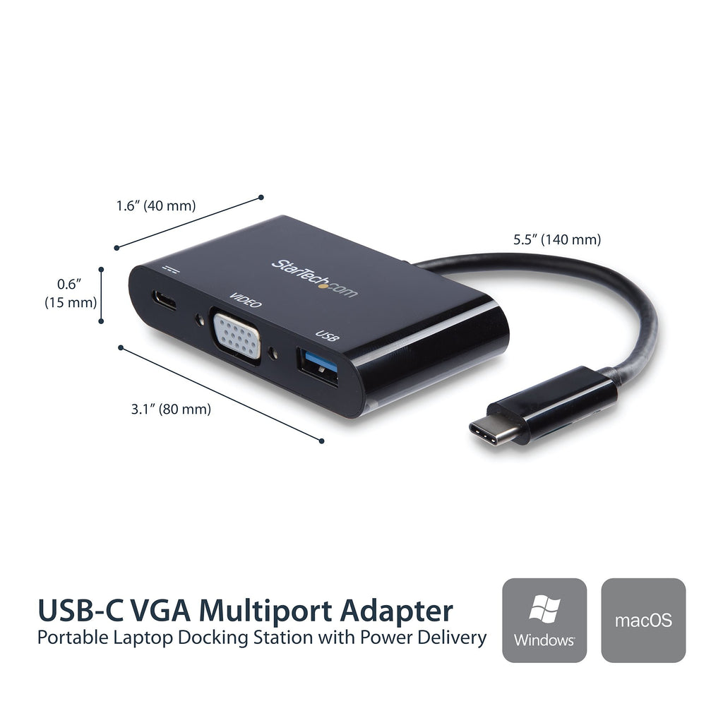 Convertisseur USB-C voyage Startech VGA/USB-A 60W