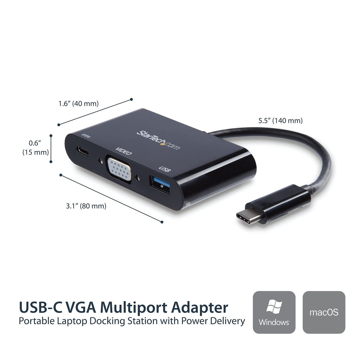 Convertisseur USB-C voyage Startech VGA/USB-A 60W