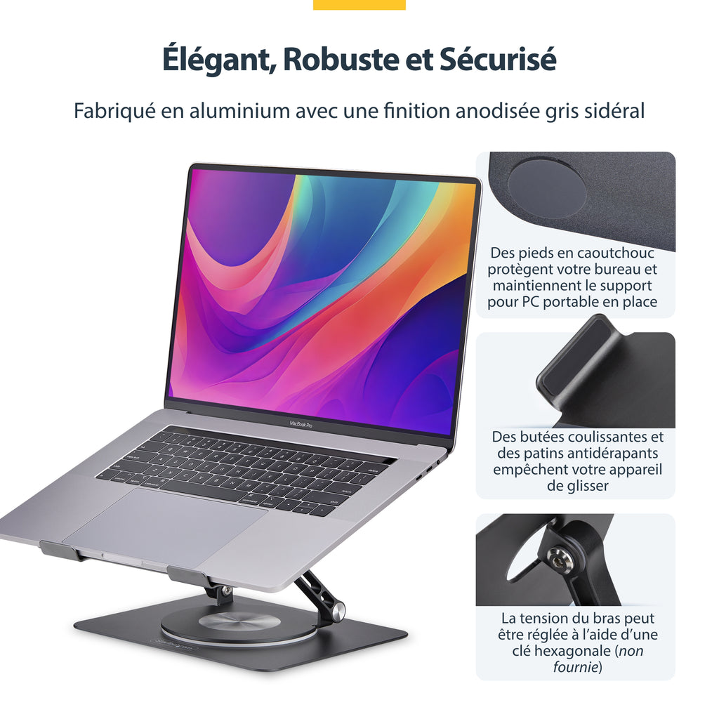 Support PC portable 360° argent StarTech - Bureau ergonomique