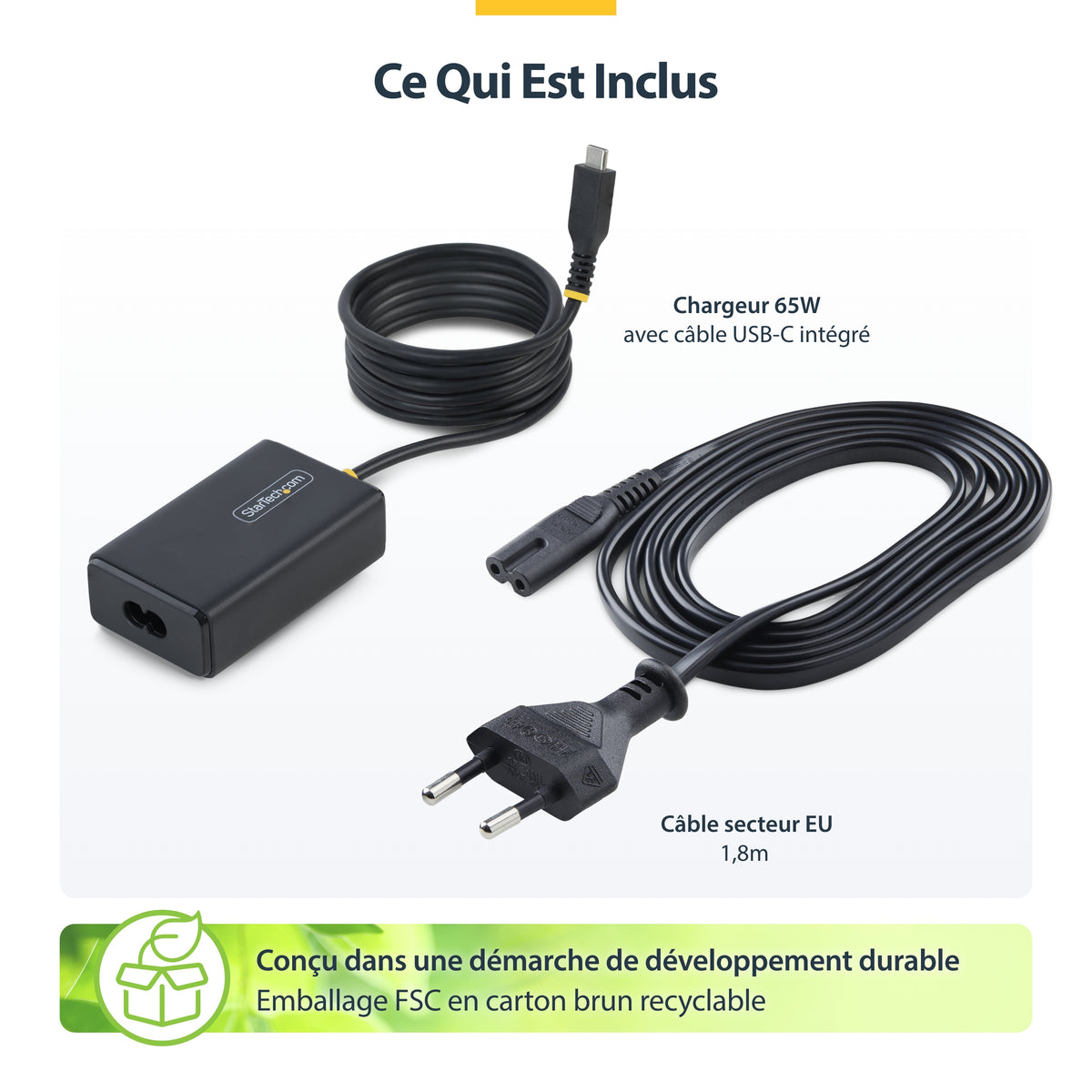 Adaptateur USB-C 65W StarTech avec câble enroulé
