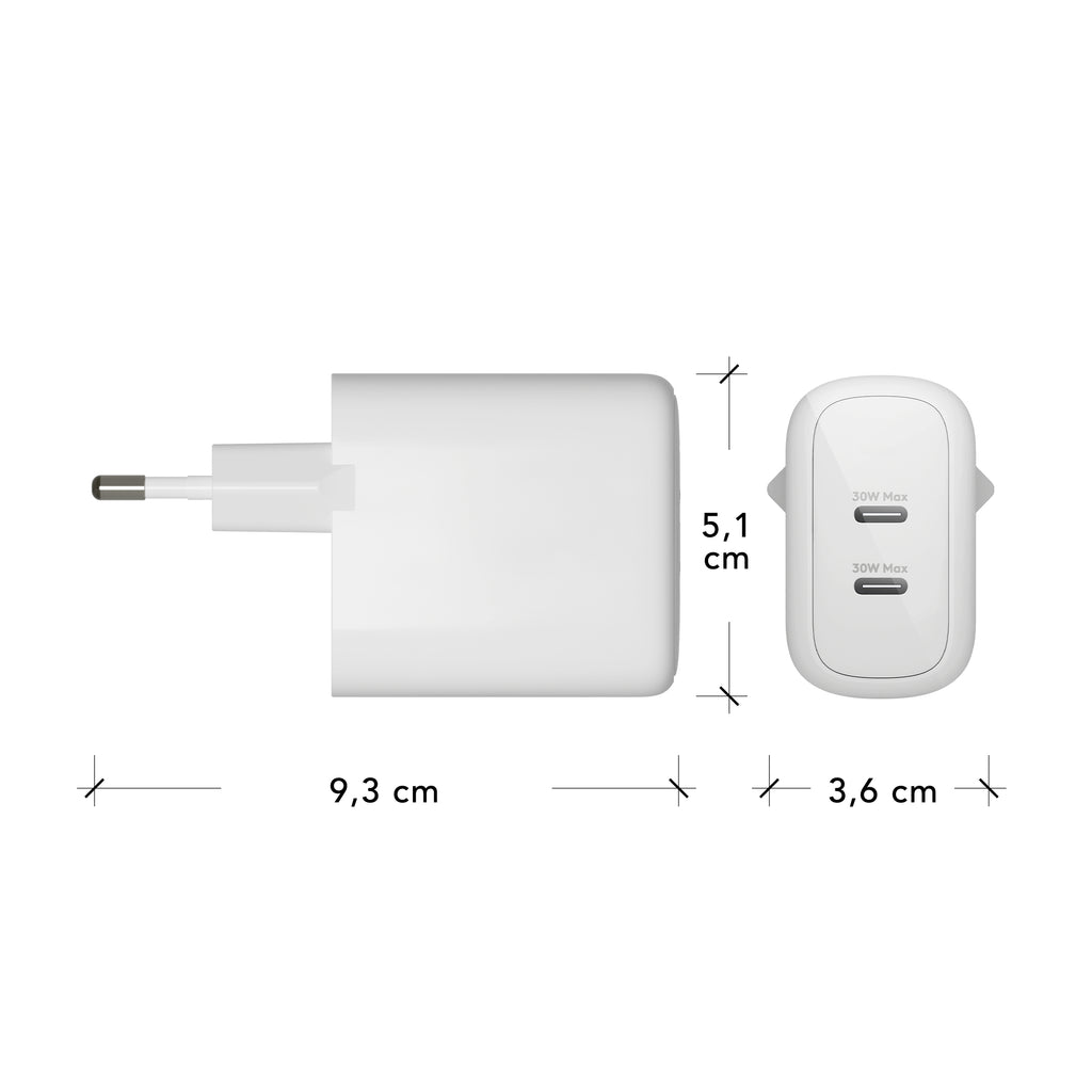 Adaptateur secteur 30W 2xUSB-C blanc Europe DBRAMANTE1928