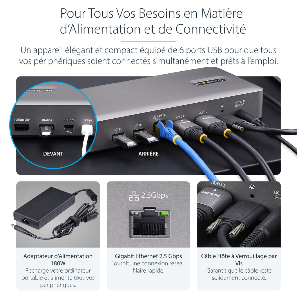 Station d'accueil USB4/Thunderbolt 4 - 2x HDMI 4K - 2.5GbE - 180W