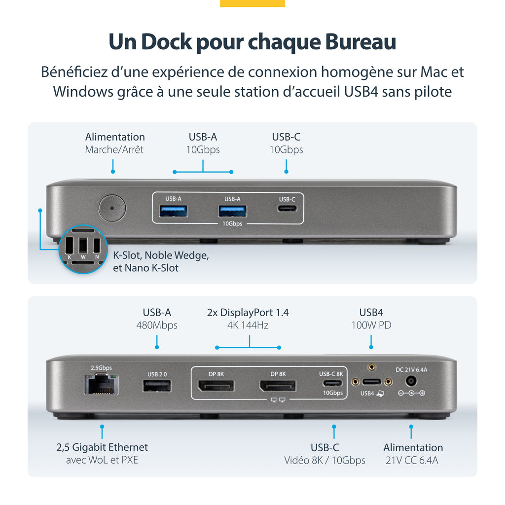 Station d'accueil USB4/Thunderbolt 4/5 - 2 écrans DP - 100W
