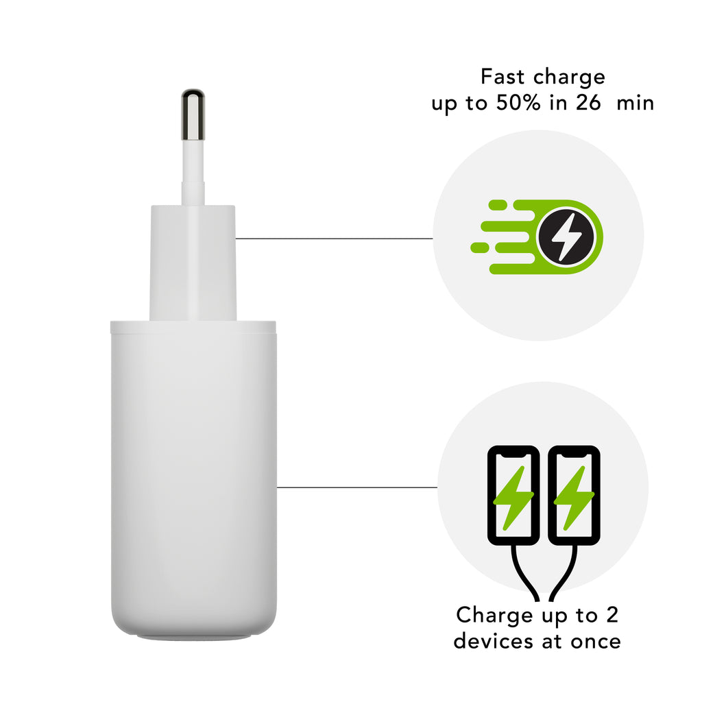 Adaptateur secteur 20W PD/PPS 2xUSB-C blanc Europe