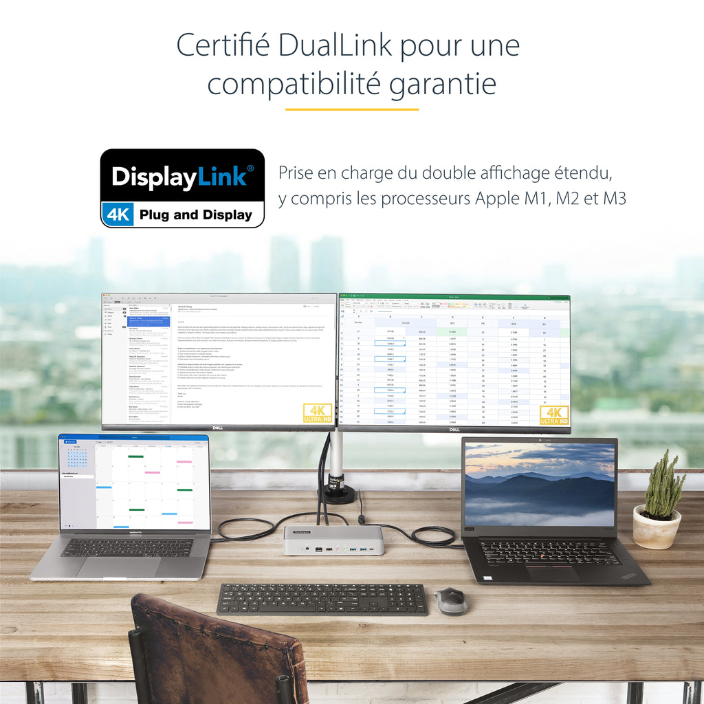 Station d'accueil Double DP 4K 60Hz - USB-C 3.2 Gen 2 - StarTech