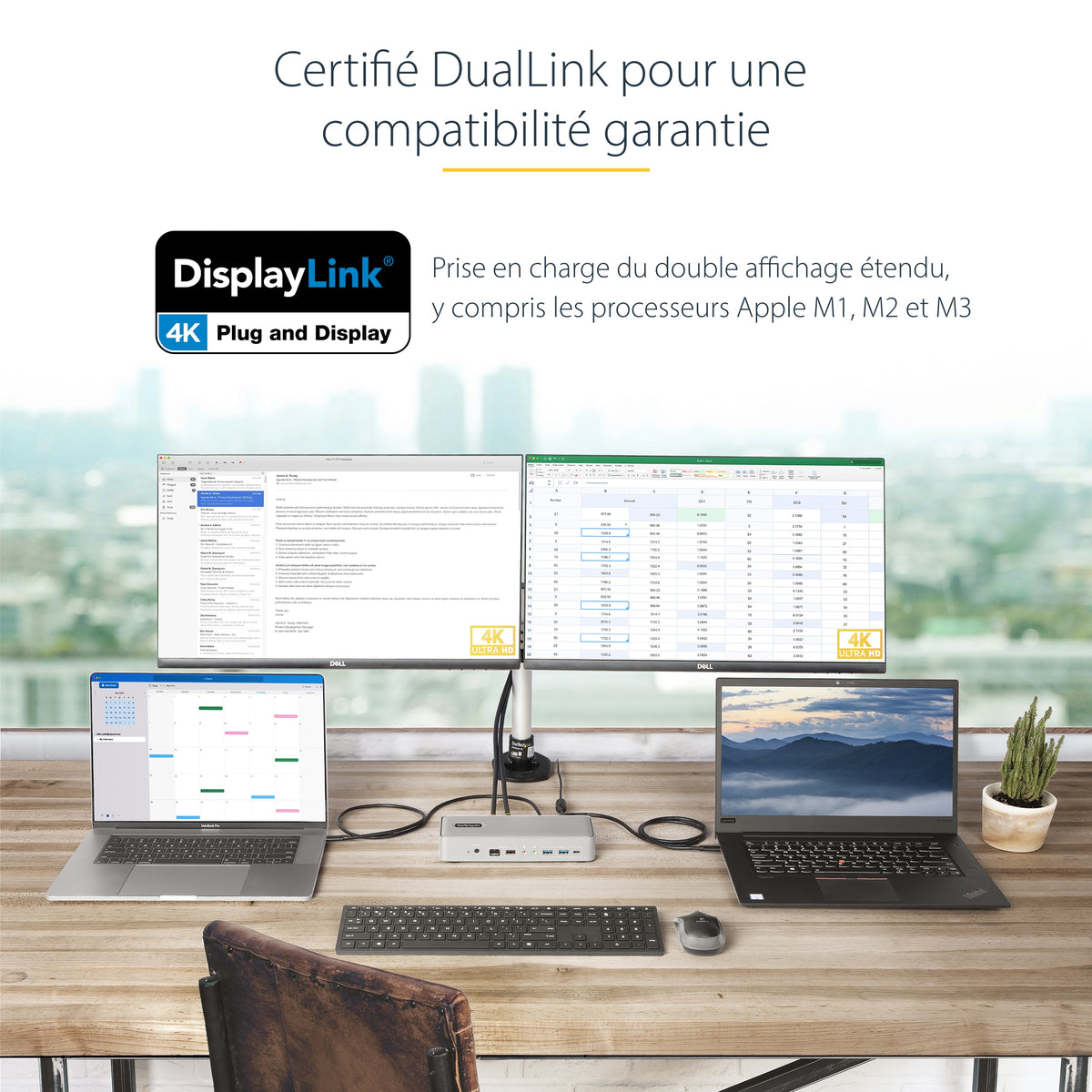 Station d'accueil Double DP 4K 60Hz - USB-C 3.2 Gen 2 - StarTech