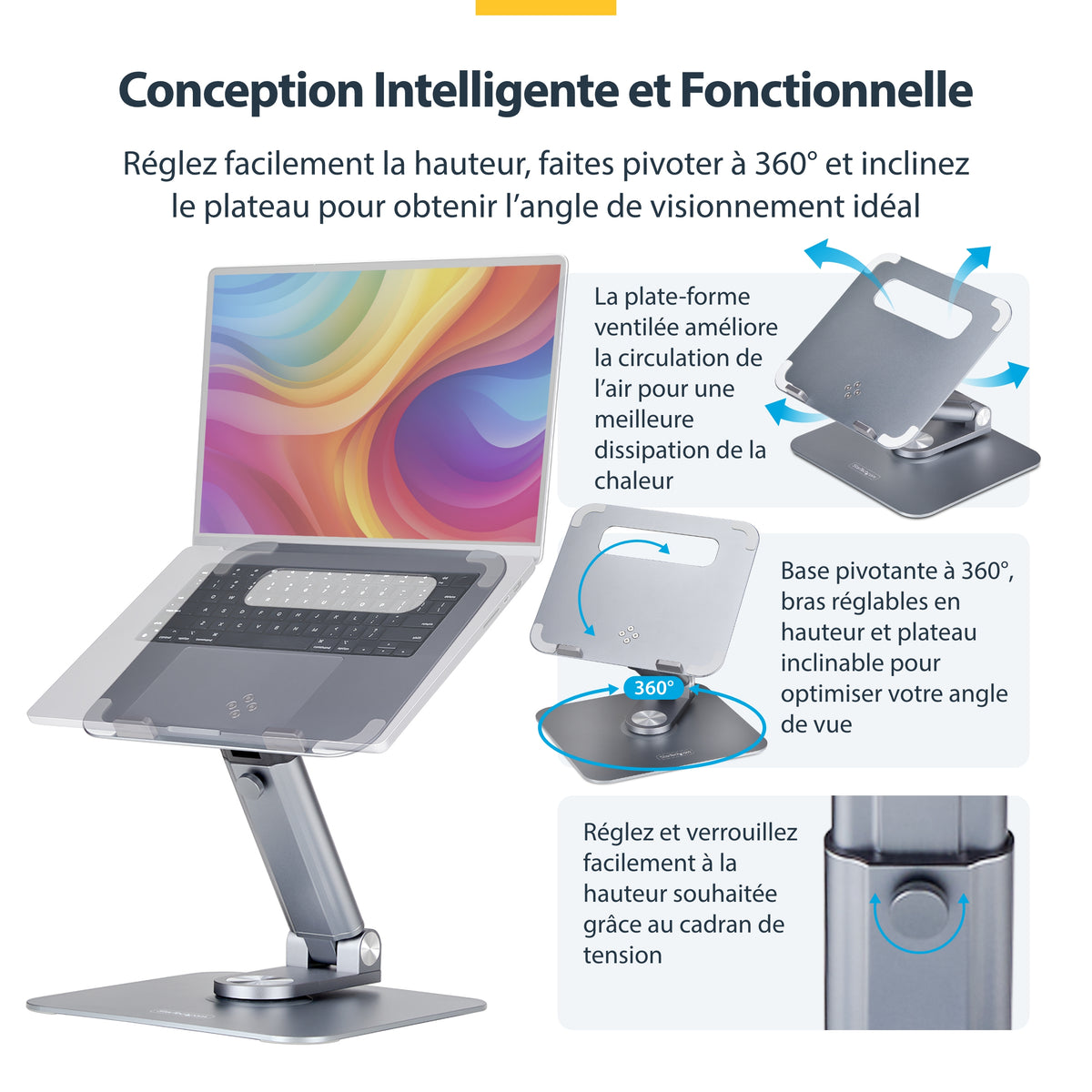 Support PC portable 360° réglable hauteur | StarTech