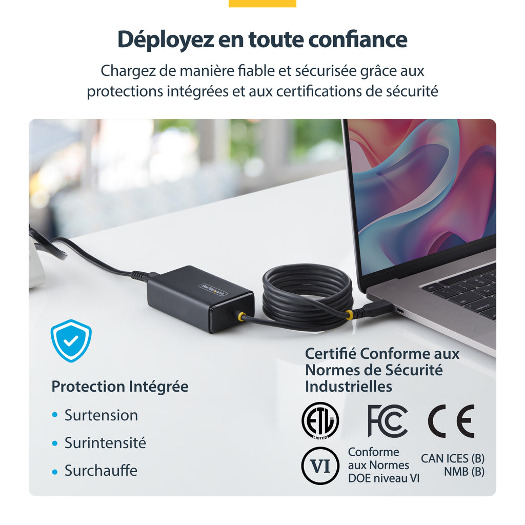 Adaptateur USB-C 65W StarTech avec câble enroulé