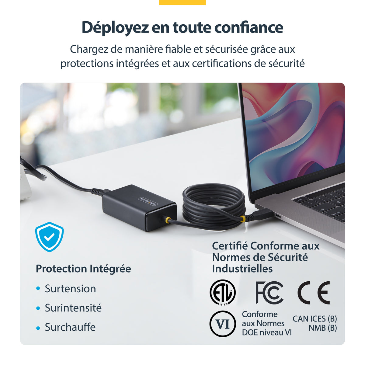 Adaptateur USB-C 65W StarTech avec câble enroulé