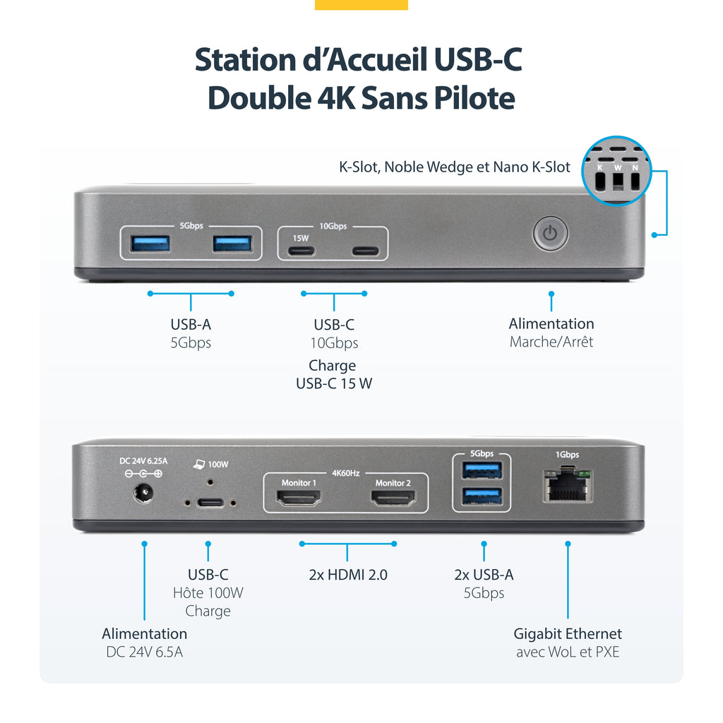Station d'accueil USB-C 3.2 Gen 2 - 2x HDMI 4K - 1GbE - StarTech