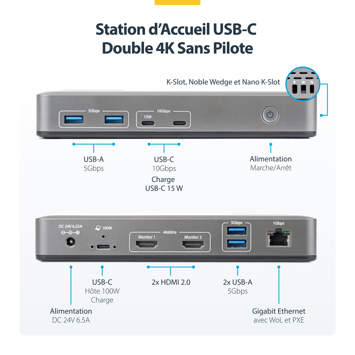 Station d'accueil USB-C 3.2 Gen 2 - 2x HDMI 4K - 1GbE - StarTech