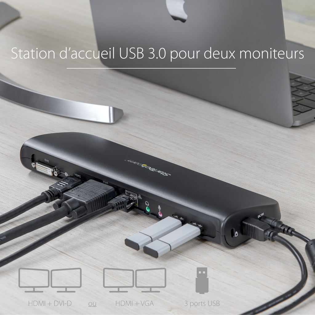 Station d'accueil USB 3.0 HDMI/VGA + GbE pour PC portable