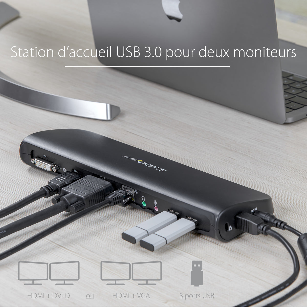 Station d'accueil USB 3.0 HDMI/VGA + GbE pour PC portable