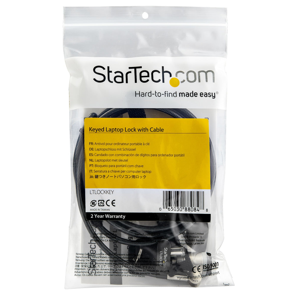 Antivol PC acier 2m LTLOCKKEY StarTech - Sécurité optimale