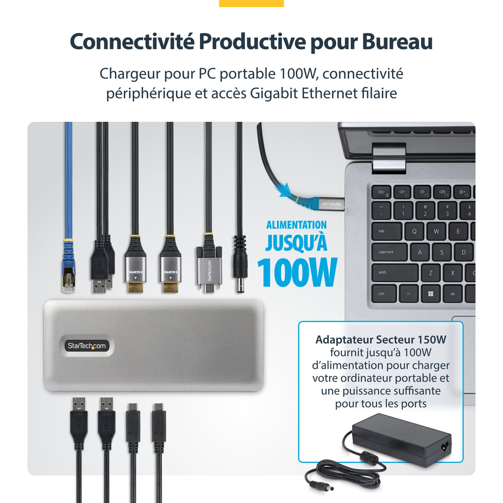 Station d'accueil USB-C 3.2 Gen 2 - 2x HDMI 4K - 1GbE - StarTech