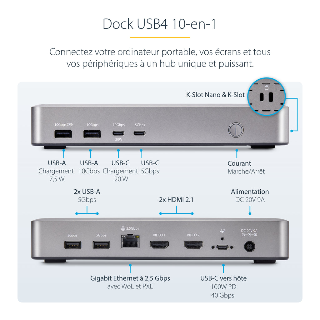 Station d'accueil USB4/Thunderbolt 4 - 2x HDMI 4K - 2.5GbE - 180W