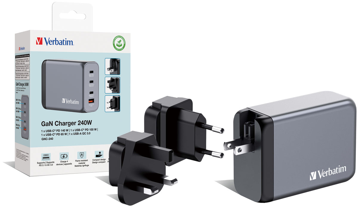 Adaptateur secteur GaN 240W Verbatim - Charge ultra-rapide