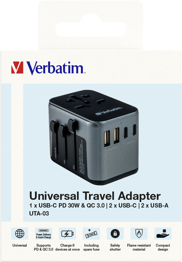 Adaptateur secteur Verbatim 30W PD3.0 QC3.0 4 ports