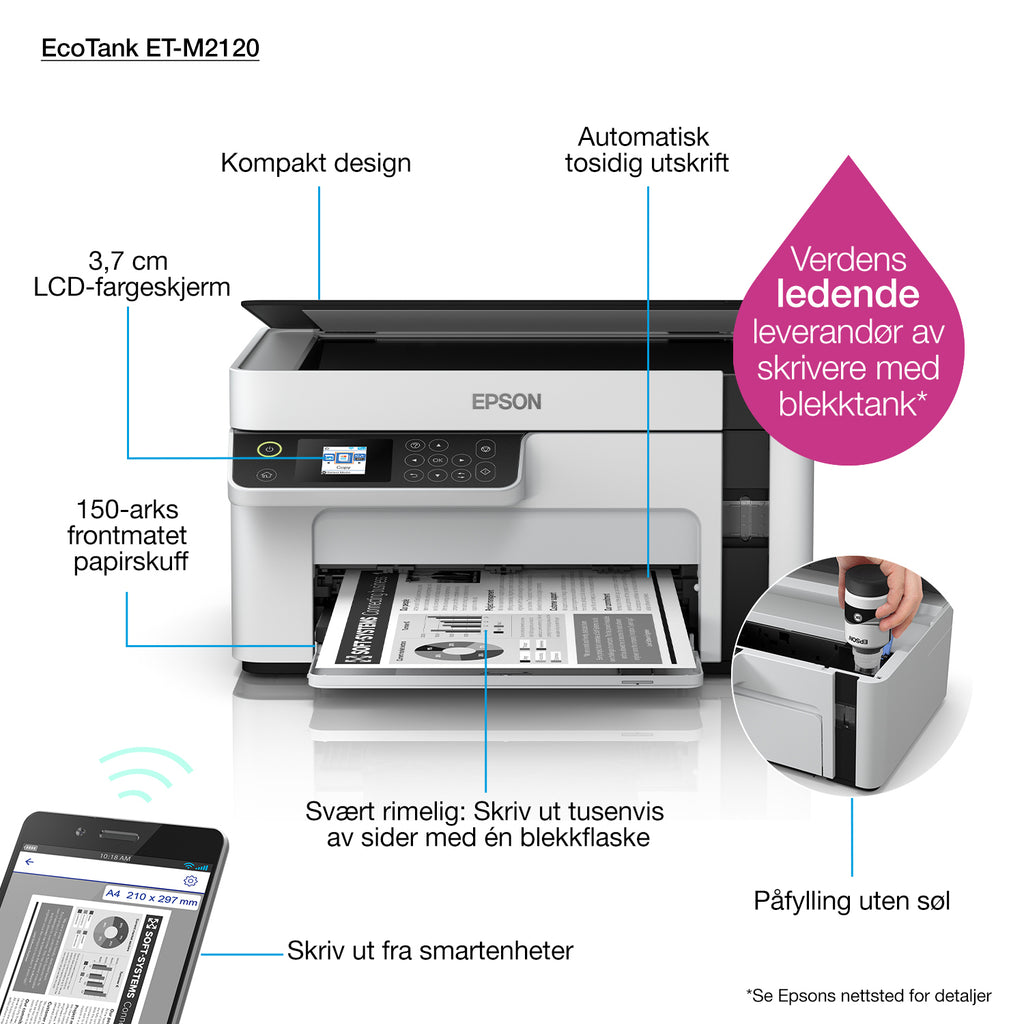 Epson EcoTank ET-M2120 - Imprimante multifonctions noir et blanc