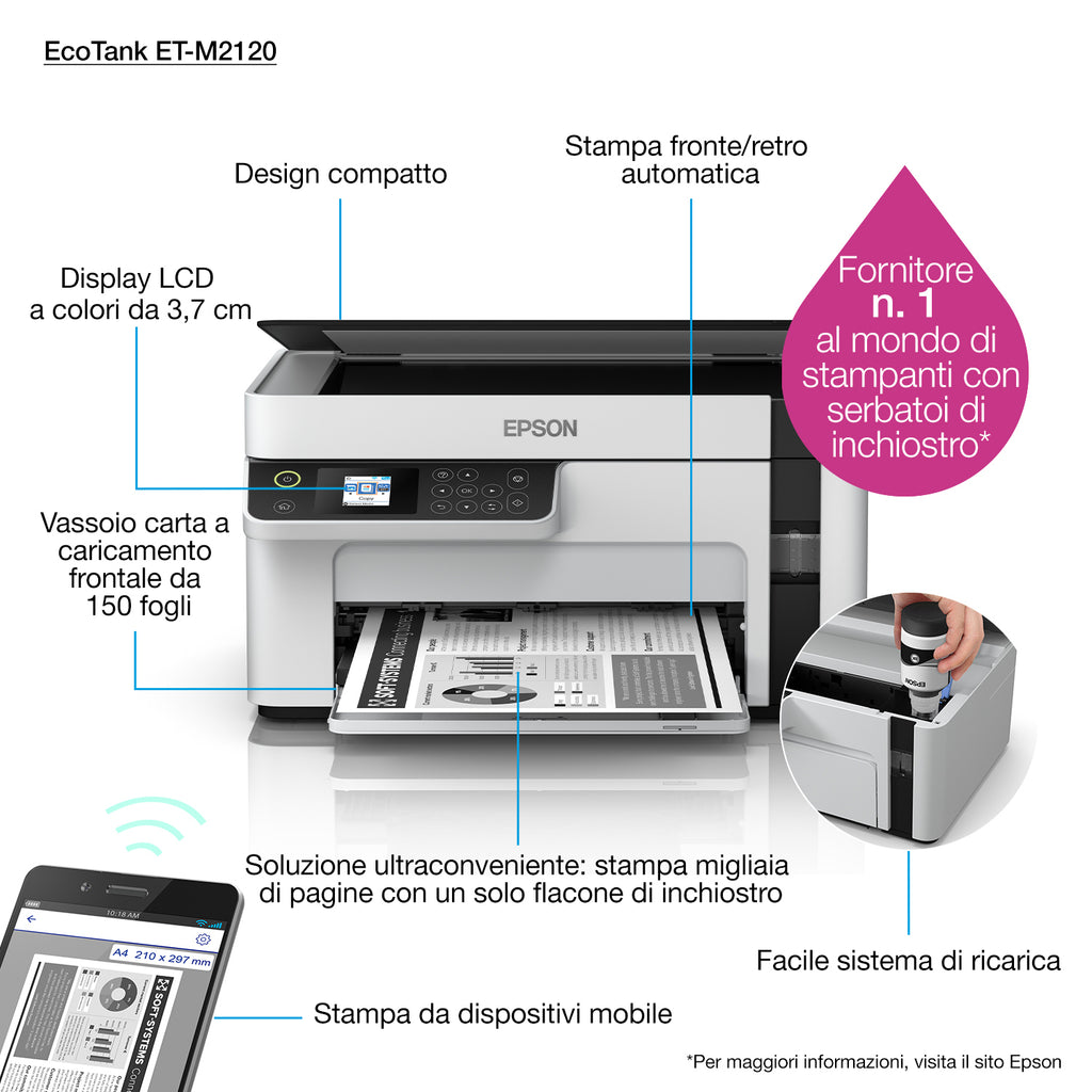 Epson EcoTank ET-M2120 - Imprimante multifonctions noir et blanc