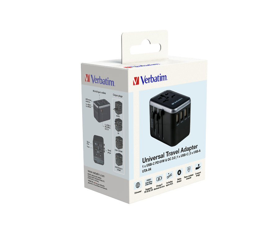 Adaptateur secteur universel Verbatim 61W 5 ports QC3.0 PD3.0