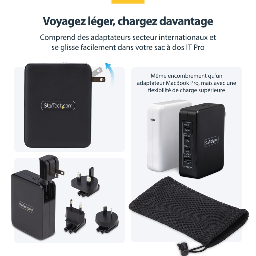 Adaptateur secteur 140W GaN STARTECH - 4 ports USB