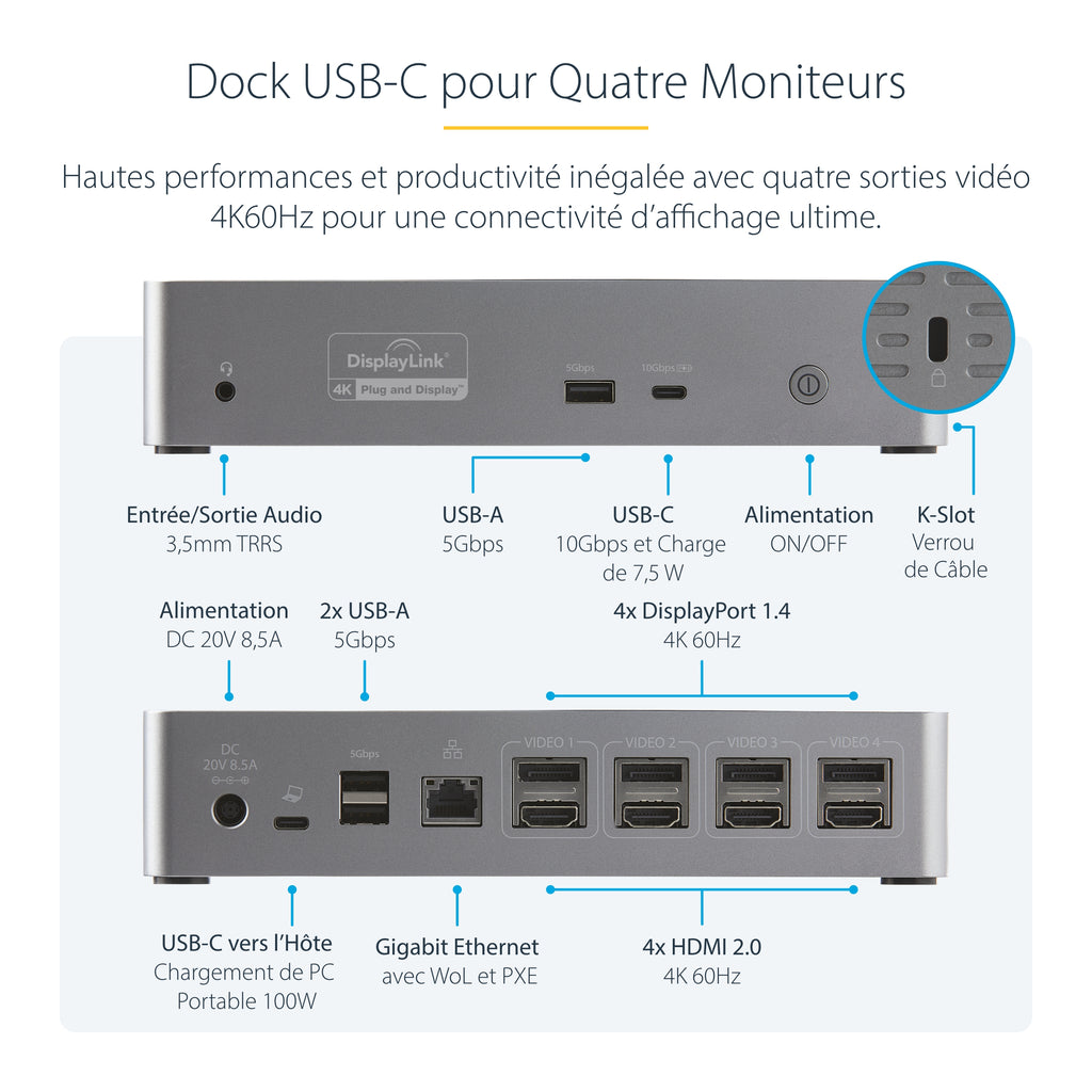 Station d'accueil 4 écrans USB-C/Thunderbolt 3 - STARTECH