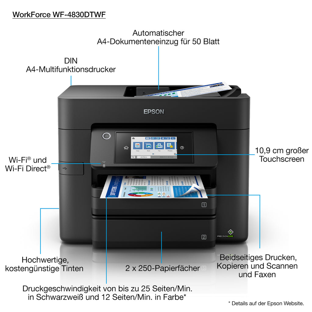 Imprimante Epson WF-4830DTWF - Multifonctions couleur 25 ppm