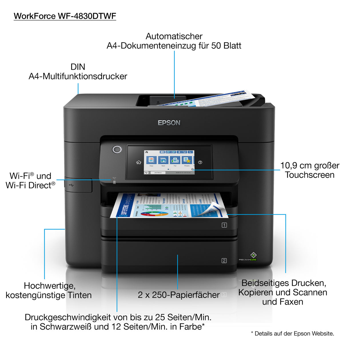 Imprimante Epson WF-4830DTWF - Multifonctions couleur 25 ppm