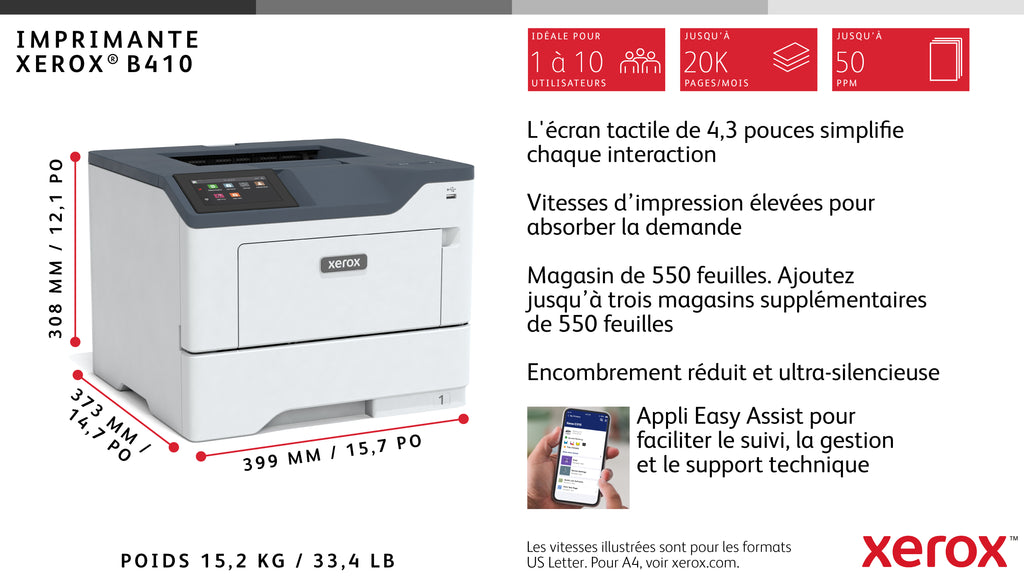 Imprimante Xerox B410V_DN - Noir & Blanc - 47 ppm - A4/Legal
