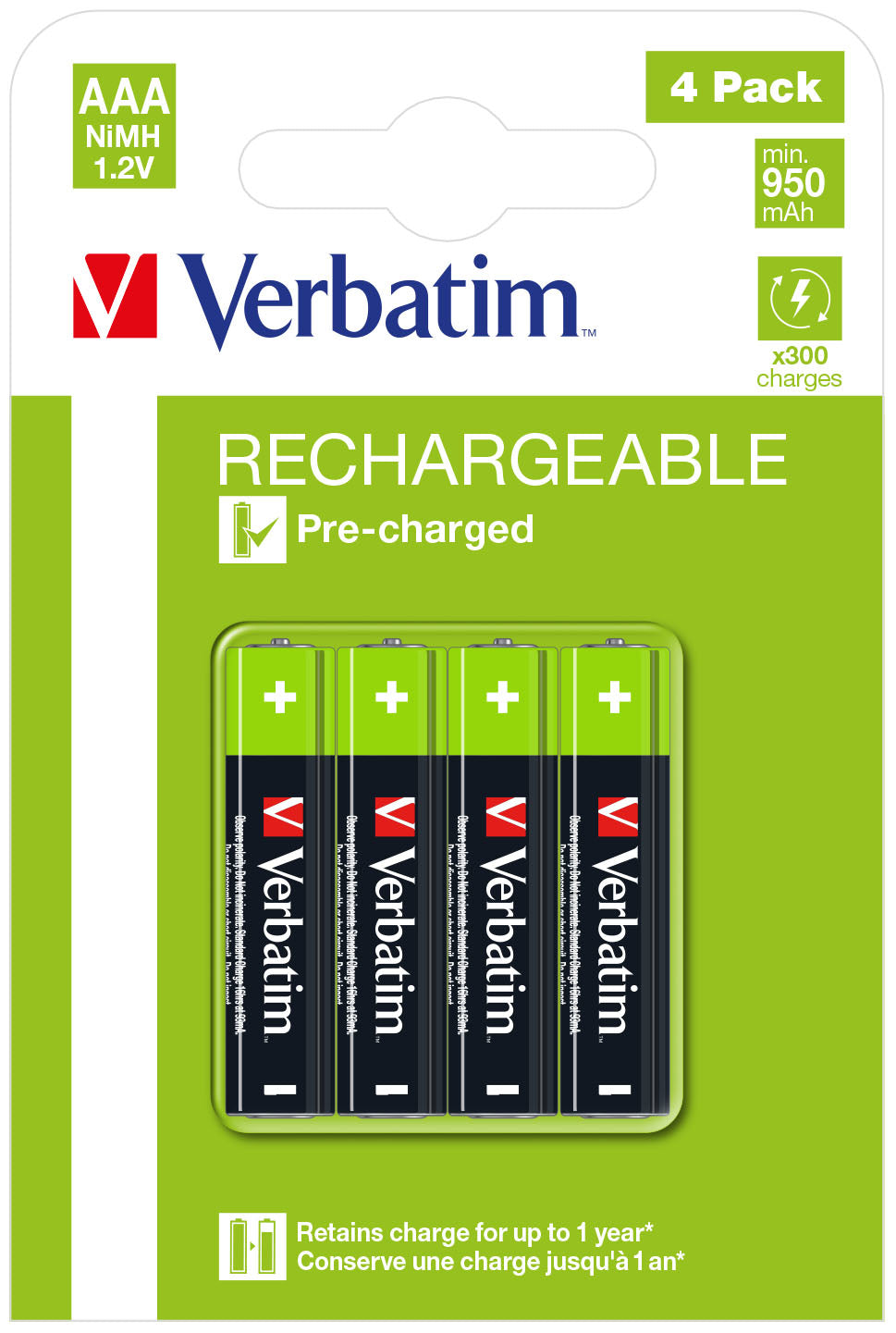 Batterie rechargeable Verbatim AAA 950mAh - 4xHR03 NiMH