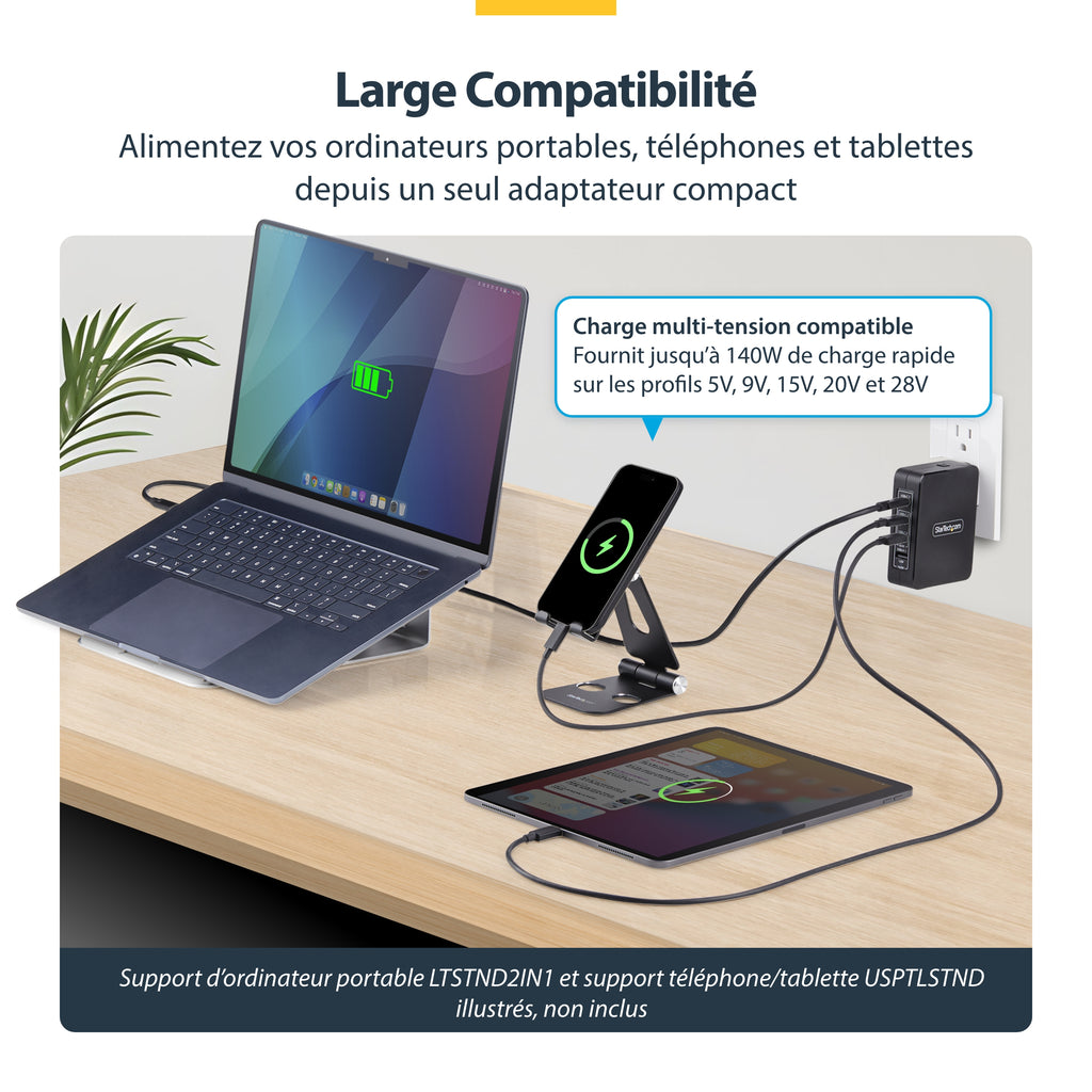 Adaptateur secteur 140W GaN STARTECH - 4 ports USB