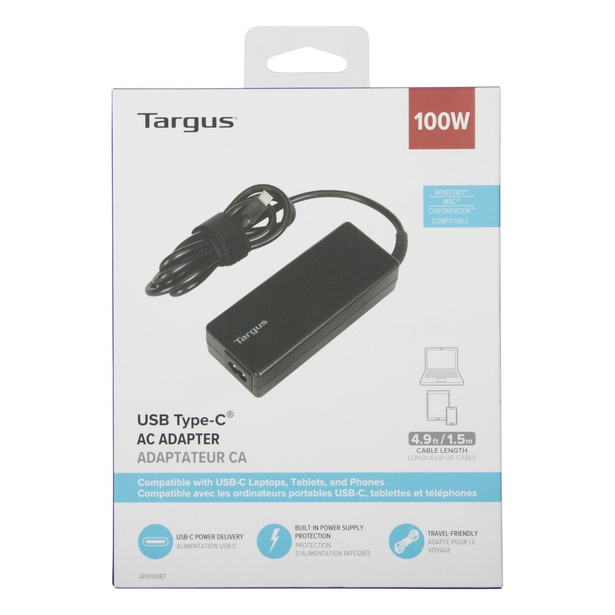Adaptateur secteur 100W PD USB-C Targus - Charge rapide