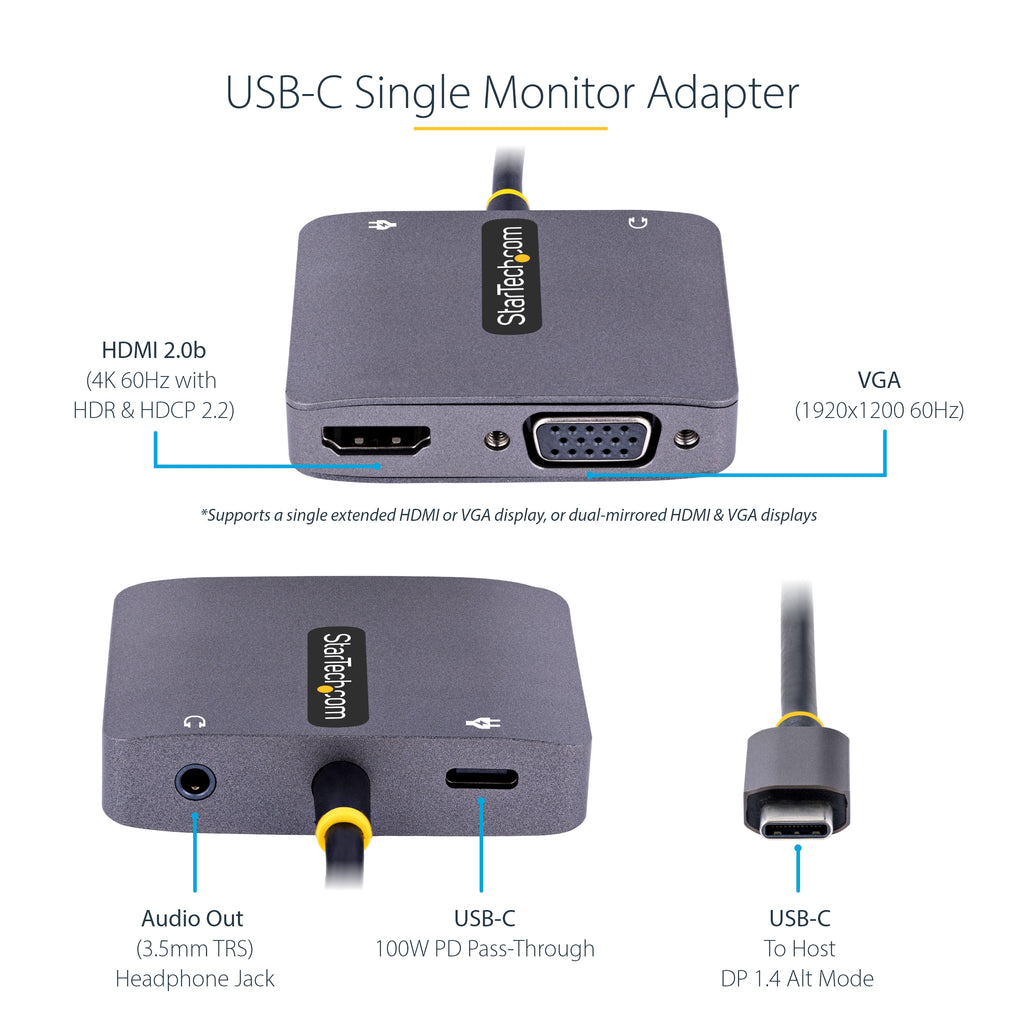 Station d'accueil USB-C 4K StarTech HDMI VGA 100W
