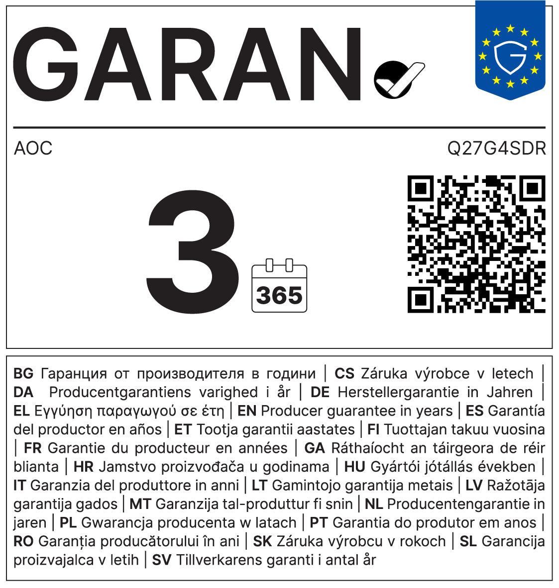 AOC G4 Series OLED 27" QHD 360Hz - Moniteur Gaming