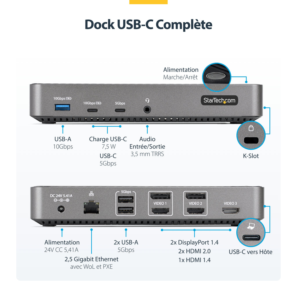 Station d'accueil USB-C 1GbE 3 écrans 4K - StarTech