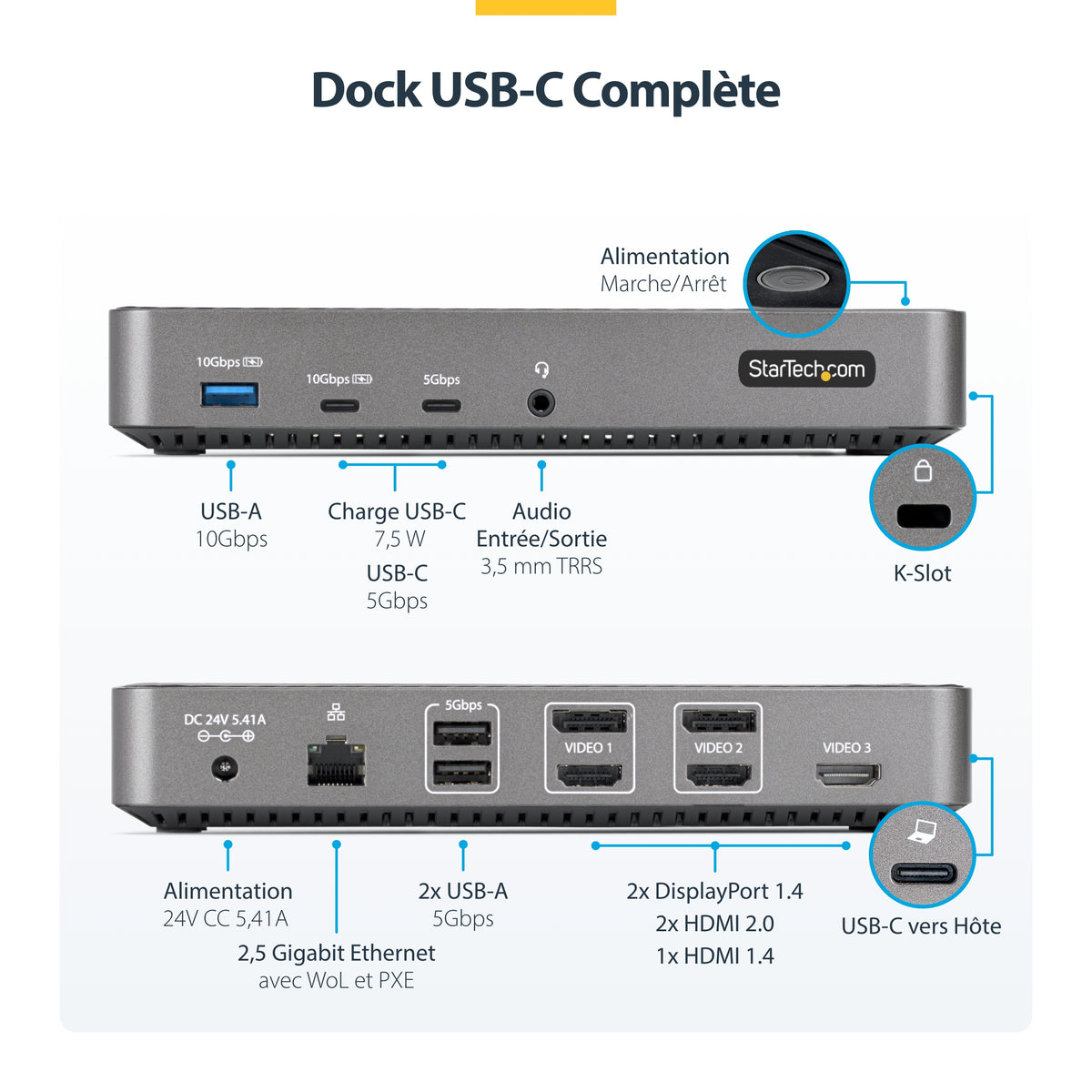 Station d'accueil USB-C 1GbE 3 écrans 4K - StarTech